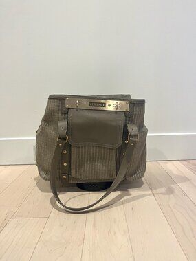 Vintage Versace Canvas and Leather Tote in Olive Green